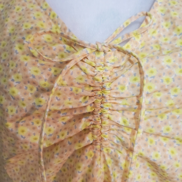 Levi's Marcella yellow floral cotton short sleeve tiered prairie dress XS NWT - Picture 6 of 14